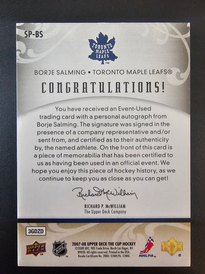 2007-08 Upper Deck The Cup - Signature Patches - Borje Salming #SP-BS /75