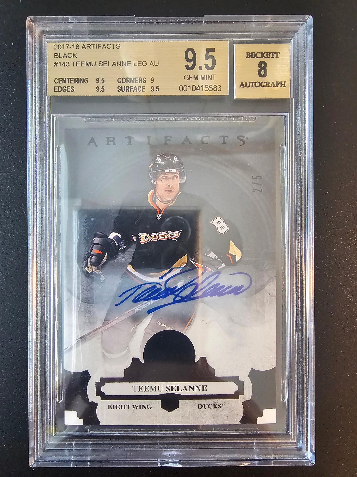 2017-18 Upper Deck Artifacts - Black Legends Autograph - Teemu Selanne #143 /5 BGS 9.5 Auto 8