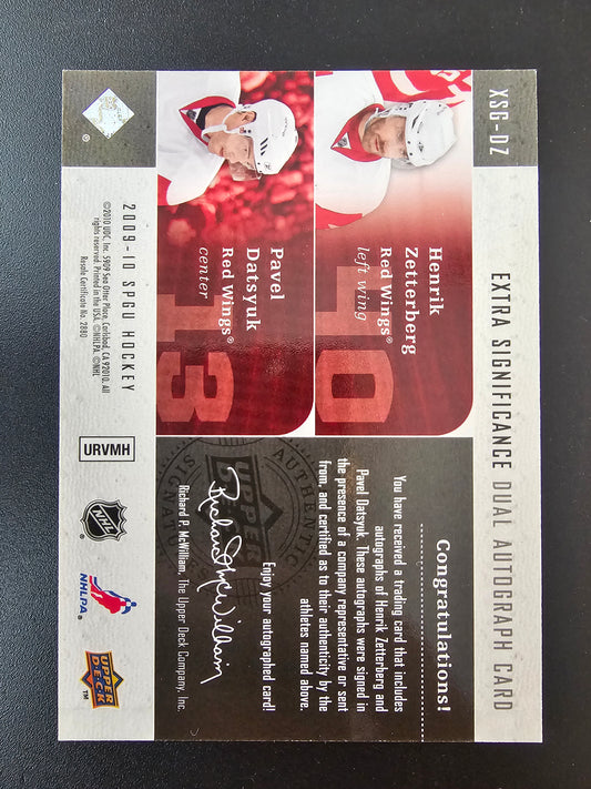 2009-10 Upper Deck SP Game Used Edition - Extra Significance Dual Autographs - Henrik Zetterberg / Pavel Datsyuk #XSG-DZ /25