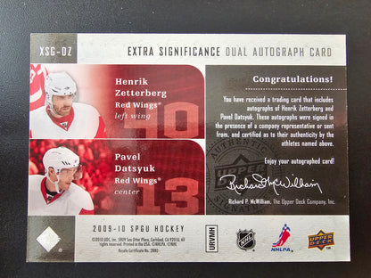 2009-10 Upper Deck SP Game Used Edition - Extra Significance Dual Autographs - Henrik Zetterberg / Pavel Datsyuk #XSG-DZ /25
