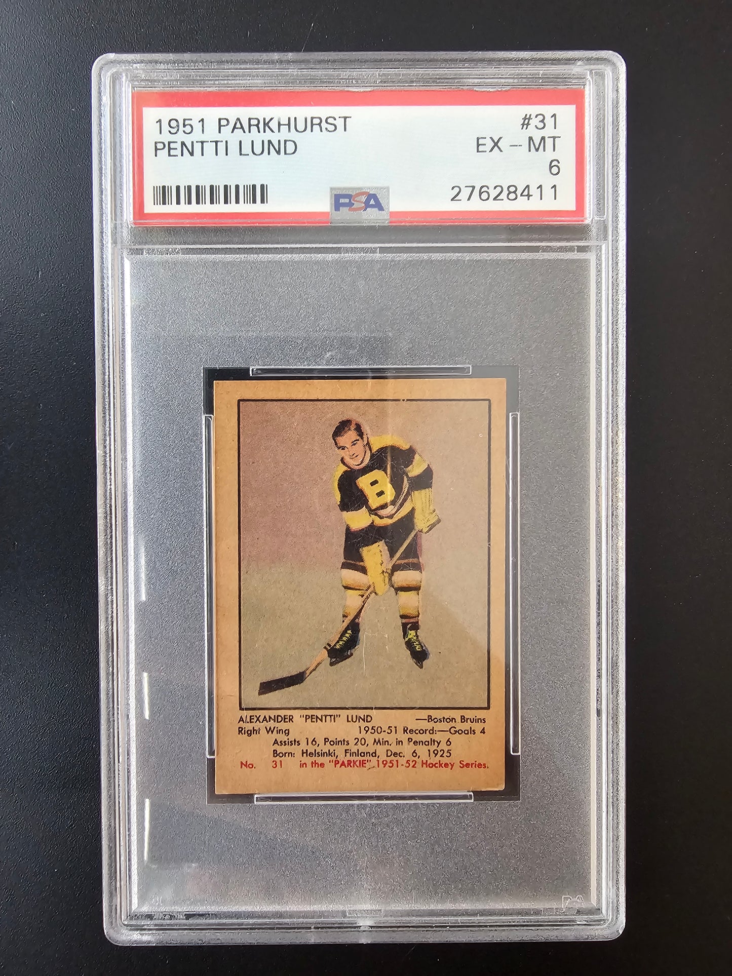 1951-52 Parkhurst - Pentti Lund #31 PSA 6 RC