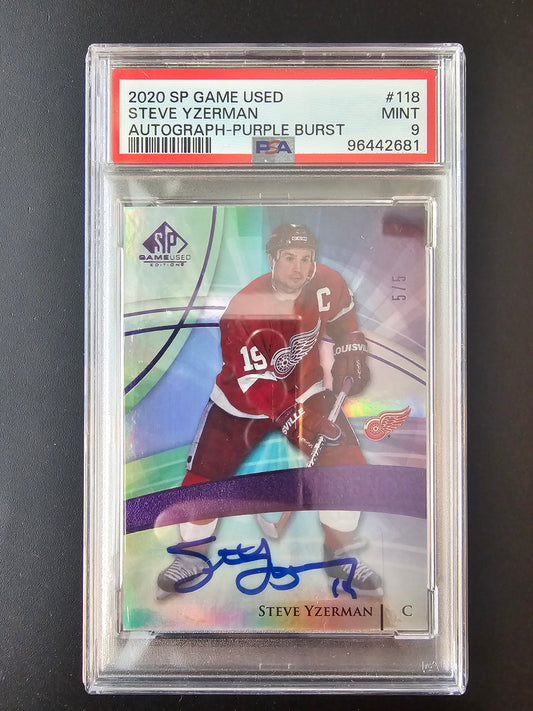 2020-21 Upper Deck SP Game Used - Purple Burst Legends - Steve Yzerman #118 /5 PSA9