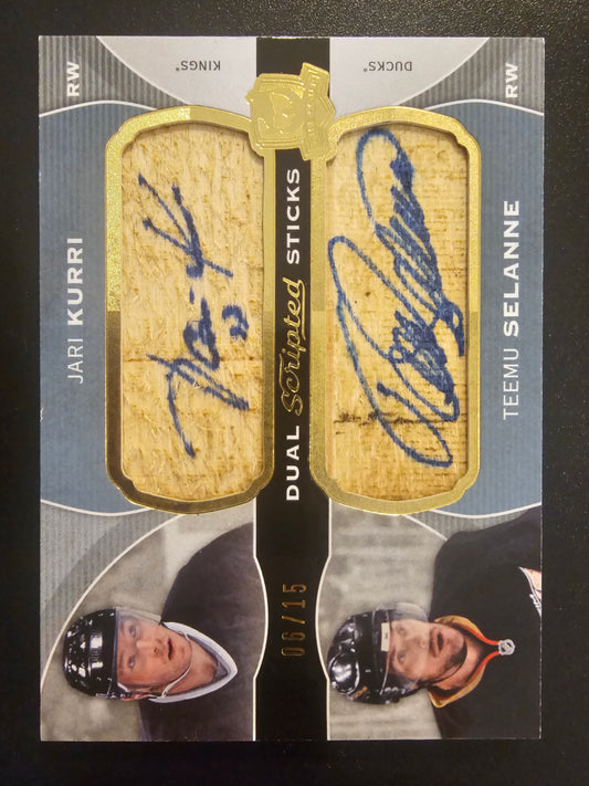 2014-15 Upper Deck The Cup - Dual Scripted Sticks - Jari Kurri / Teemu Selanne #DSP-SK /15