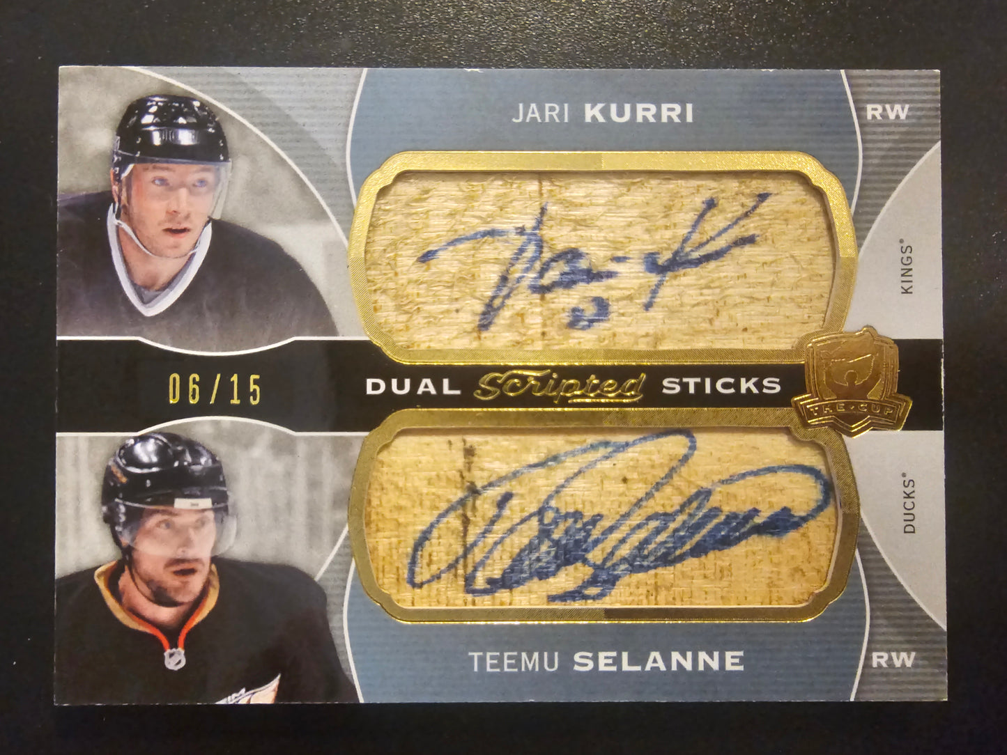 2014-15 Upper Deck The Cup - Dual Scripted Sticks - Jari Kurri / Teemu Selanne #DSP-SK /15