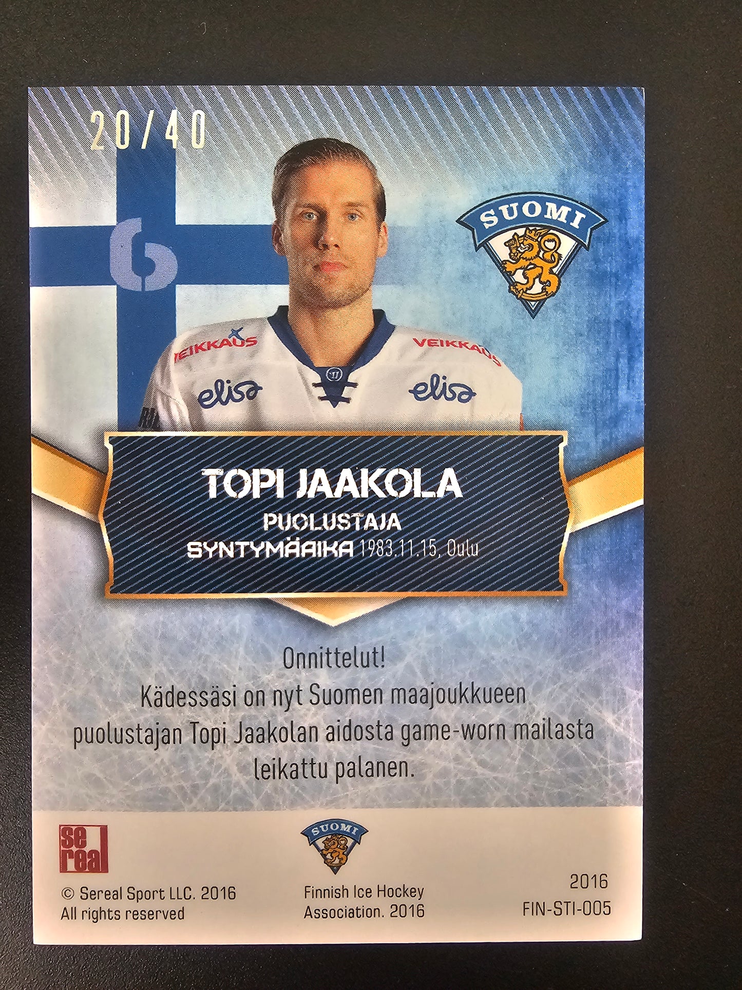 2016 Cereal Team Finland Sticks - Topi Jaakola #FIN-STI-005 /40