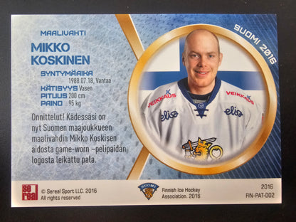 2016 Sereal Team Finland Patch - Mikko Koskinen #FIN-PAT-002 /20