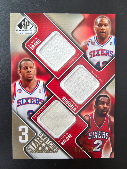2009-10 Upper Deck SP Game Used - 3 Star Swatches - Level 1 - Elton Brand / Andre Iguodala / Moses Malone #3S-BIM /125