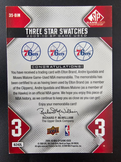 2009-10 Upper Deck SP Game Used - 3 Star Swatches - Level 1 - Elton Brand / Andre Iguodala / Moses Malone #3S-BIM /125