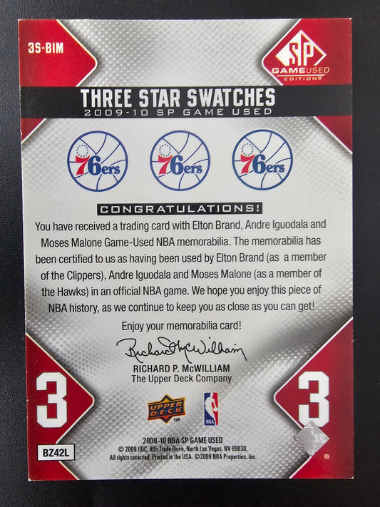 2009-10 Upper Deck SP Game Used - 3 Star Swatches - Level 1 - Elton Brand / Andre Iguodala / Moses Malone #3S-BIM /125