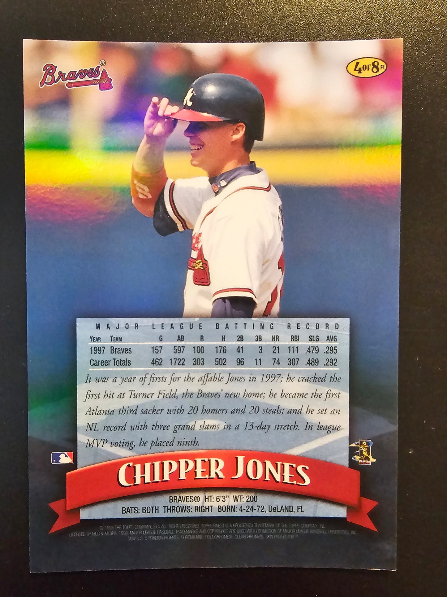 1998 Topps Finest - Jumbo - Refractor - Chipper Jones #4R