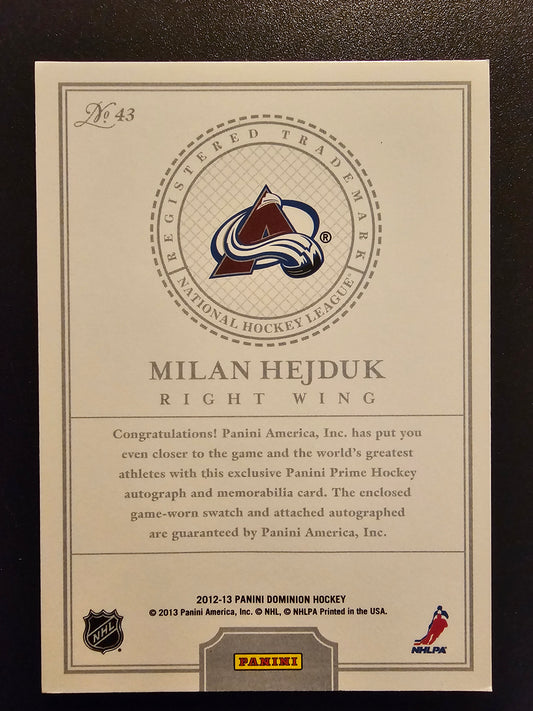 2012-13 Panini Dominion - Autographed Patch - 2013-14 Rookie Anthology Update - Milan Hejduk #43 /60