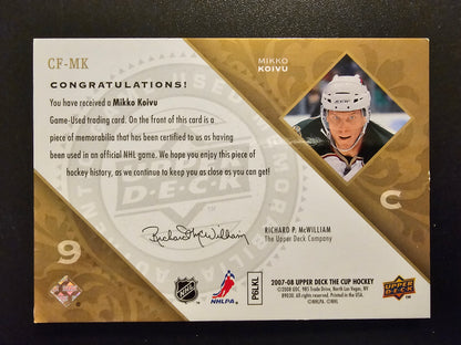 2007-08 Upper Deck The Cup - Cup Foundations Jerseys - Patches - Mikko Koivu #CF-MK /10
