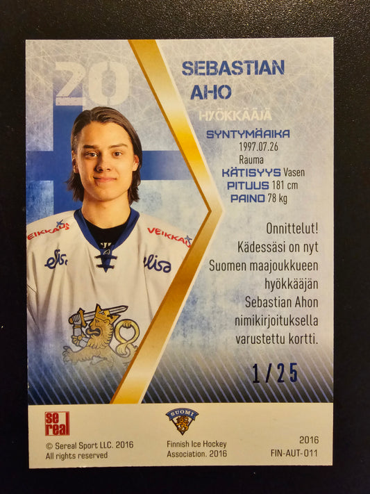 2016 Sereal Team Finland  Autograph - Sebastian Aho #FIN-AUT-011 /25