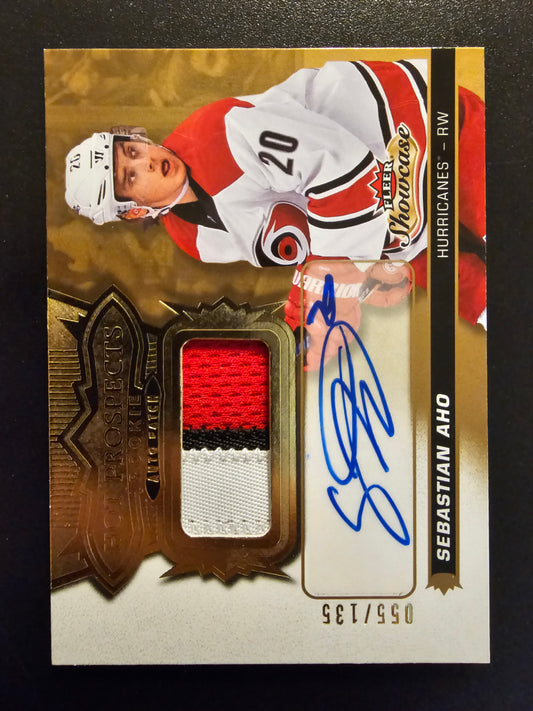 2016-17 Upper Deck Fleer Showcase - Patch Hot Prospects Autos - Sebastian Aho #163 /135 RC
