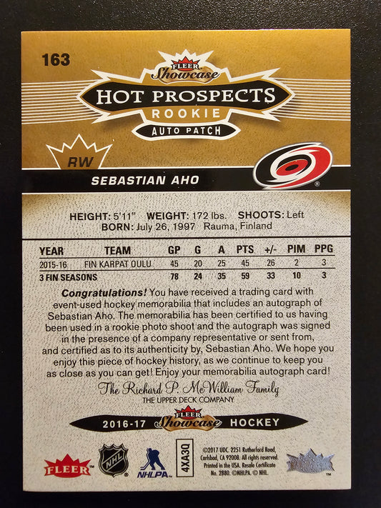 2016-17 Upper Deck Fleer Showcase - Patch Hot Prospects Autos - Sebastian Aho #163 /135 RC