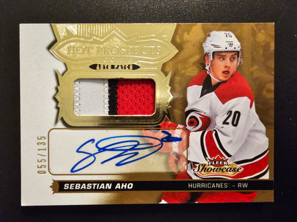 2016-17 Upper Deck Fleer Showcase - Patch Hot Prospects Autos - Sebastian Aho #163 /135 RC