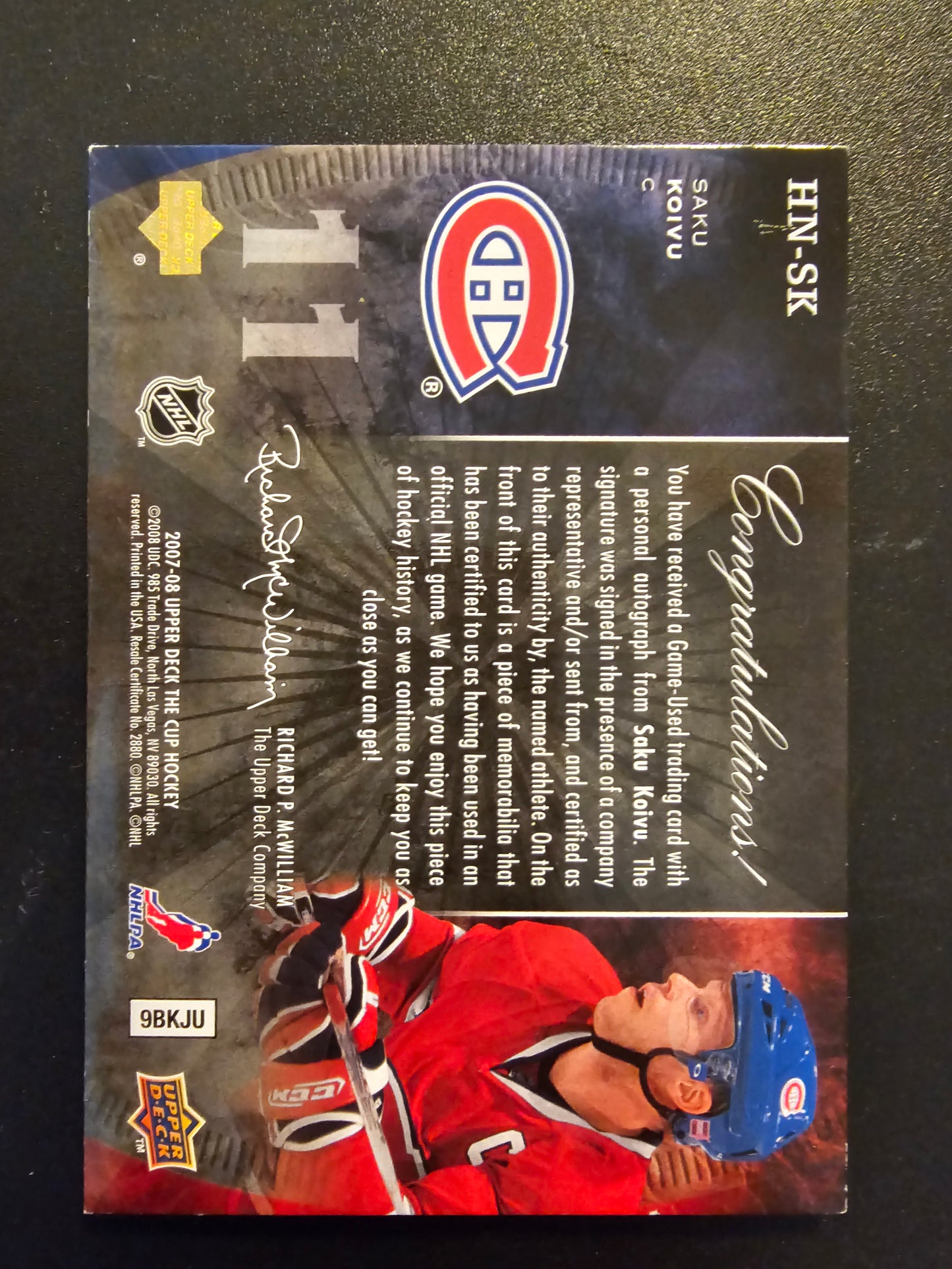 2007-08 Upper Deck The Cup - Honorable Numbers - Saku Koivu #HN-SK /11