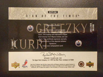 2003-04 Upper Deck SP Authentic - Sign of the Times - Jari Kurri / Wayne Gretzky #SOT-GK /99