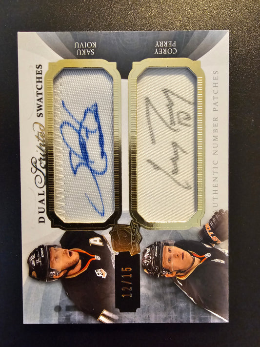 2013-14 Upper Deck The Cup - Dual Scripted Swatches - Saku Koivu / Corey Perry #DSS-KP /15