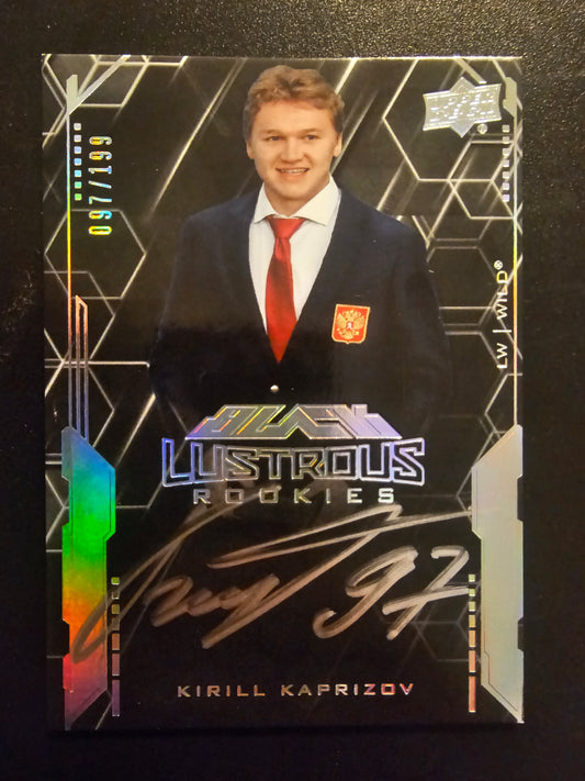 2020-21 Upper Deck SPx - UD Black Lustrous Rookie Signatures - Tier 2 - Kirill Kaprizov #LS-KK 97/199 RY Numeroitu pelinumerolla