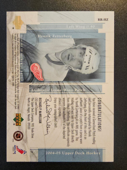 2004-05 Upper Deck SP Authentic - Rookie Review Autograph Patch - Henrik Zetterberg #RR-HZ /100