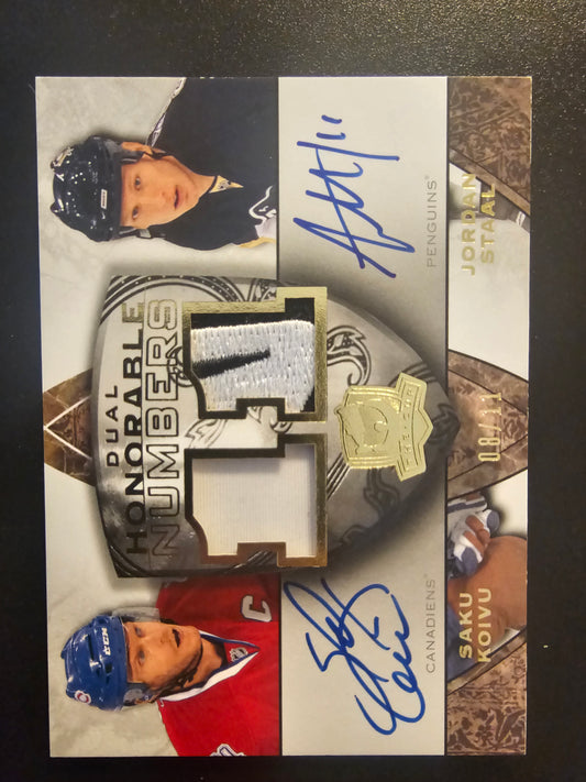 2008-09 Upper Deck The Cup - Dual Honorable Numbers Patch Autographs - Saku Koivu / Jordan Staal #HN2-KS /11
