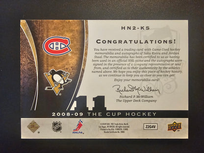 2008-09 Upper Deck The Cup - Dual Honorable Numbers Patch Autographs - Saku Koivu / Jordan Staal #HN2-KS /11