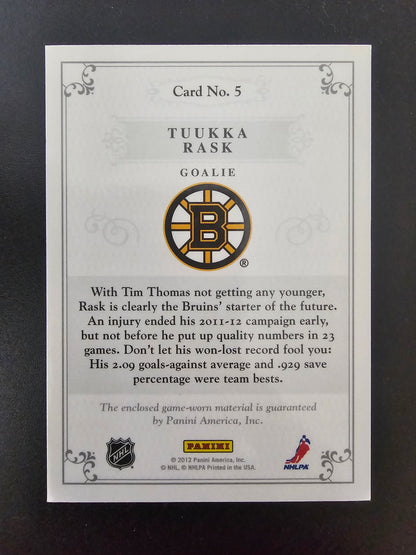 2011-12 Panini Dominion - Jerseys - Tuukka Rask #5 /100