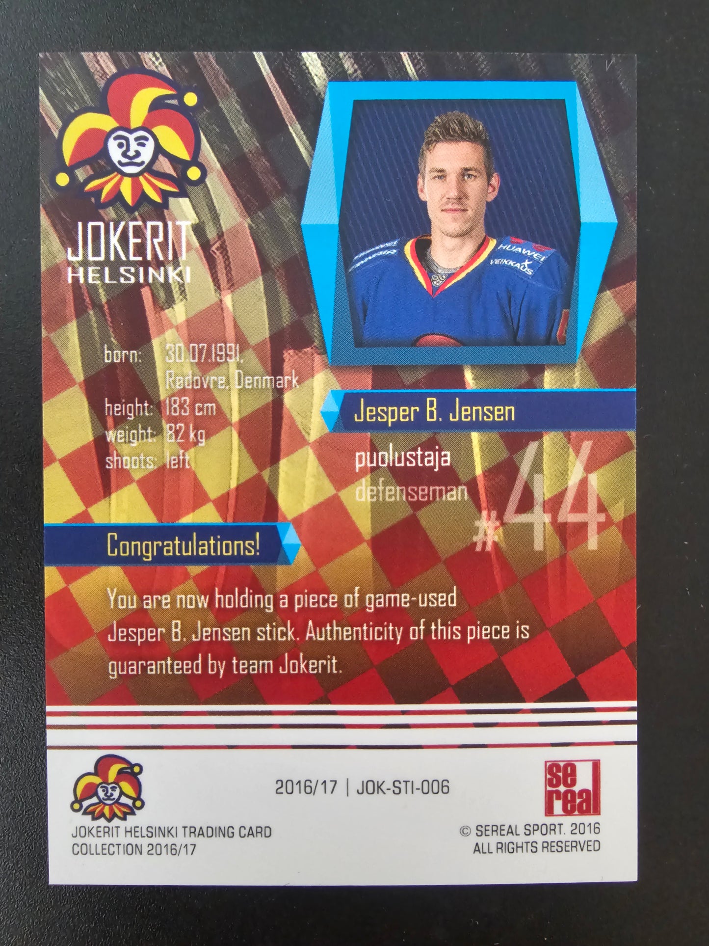 2016-17 Cereal Jokerit Stick - Jesper B. Jensen #JOK-STI-006 /50