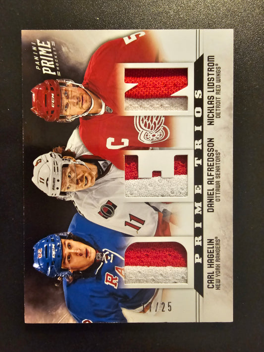 2012-13 Panini Prime - Prime Trios - Prime - Carl Hagelin / Daniel Alfredsson / Nicklas Lidstrom #23 /25