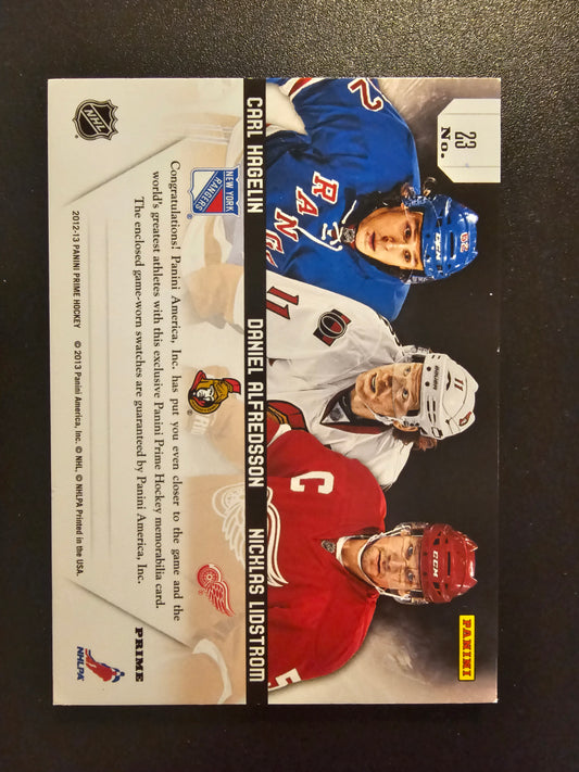 2012-13 Panini Prime - Prime Trios - Prime - Carl Hagelin / Daniel Alfredsson / Nicklas Lidstrom #23 /25