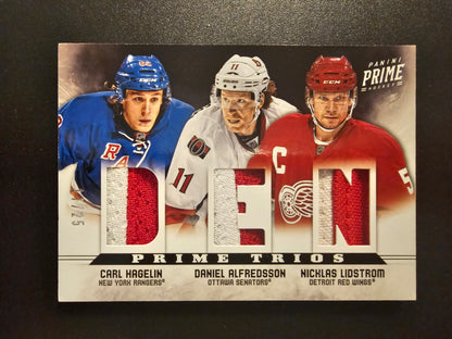 2012-13 Panini Prime - Prime Trios - Prime - Carl Hagelin / Daniel Alfredsson / Nicklas Lidstrom #23 /25