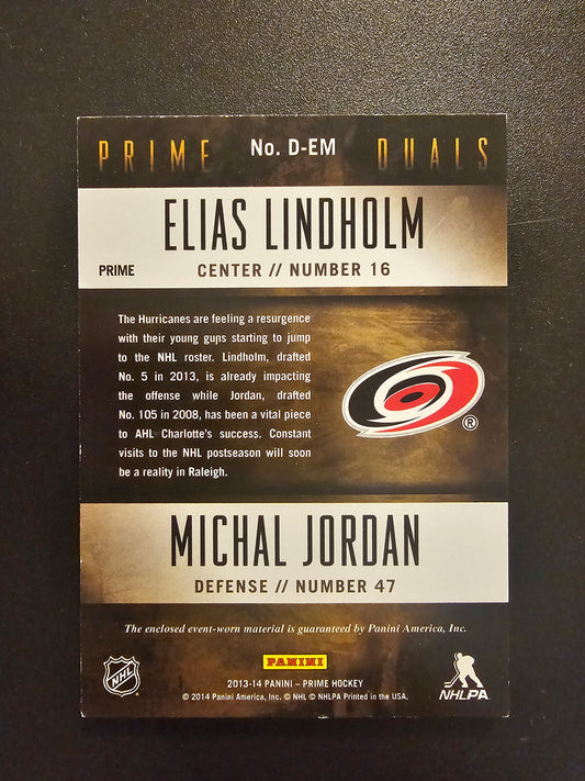 2013-14 Panini Prime - Prime Duals - Prime - Elias Lindholm / Michal Jordan  #D-EM /50 RY