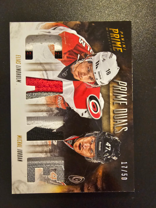 2013-14 Panini Prime - Prime Duals - Prime - Elias Lindholm / Michal Jordan  #D-EM /50 RY