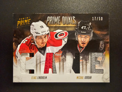 2013-14 Panini Prime - Prime Duals - Prime - Elias Lindholm / Michal Jordan  #D-EM /50 RY