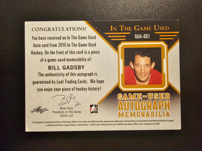 2014-15 In the Game Used - Autograph Memorabilia - Silver - Bill Gadsby #GUA-BG1 /45