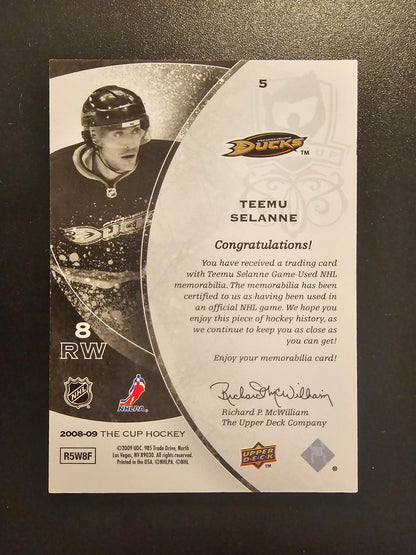 2008-09 Upper Deck The Cup - Gold Rainbow Patch - Teemu Selanne #5 Numbered with game number 8/10
