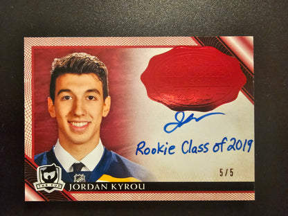 2018-19 Upper Deck The Cup - Rookie Class of 2019 - Red Foil Autographs - Jordan Kyrou #2019-KY /5 RY