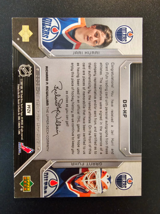 2006-07 Upper Deck The Cup - Dual Scripted Swatches - Jari Kurri / Grant Fuhr #DS-KF /5