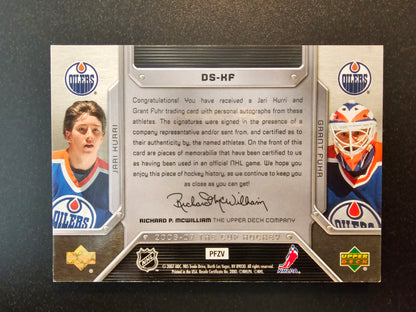 2006-07 Upper Deck The Cup - Dual Scripted Swatches - Jari Kurri / Grant Fuhr #DS-KF /5