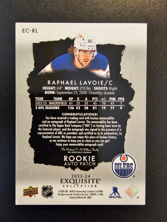 2023-24 Upper Deck The Cup - Exquisite Collection - Rookie Auto Patch - Raphael Lavoie #EC-RL /62 RC