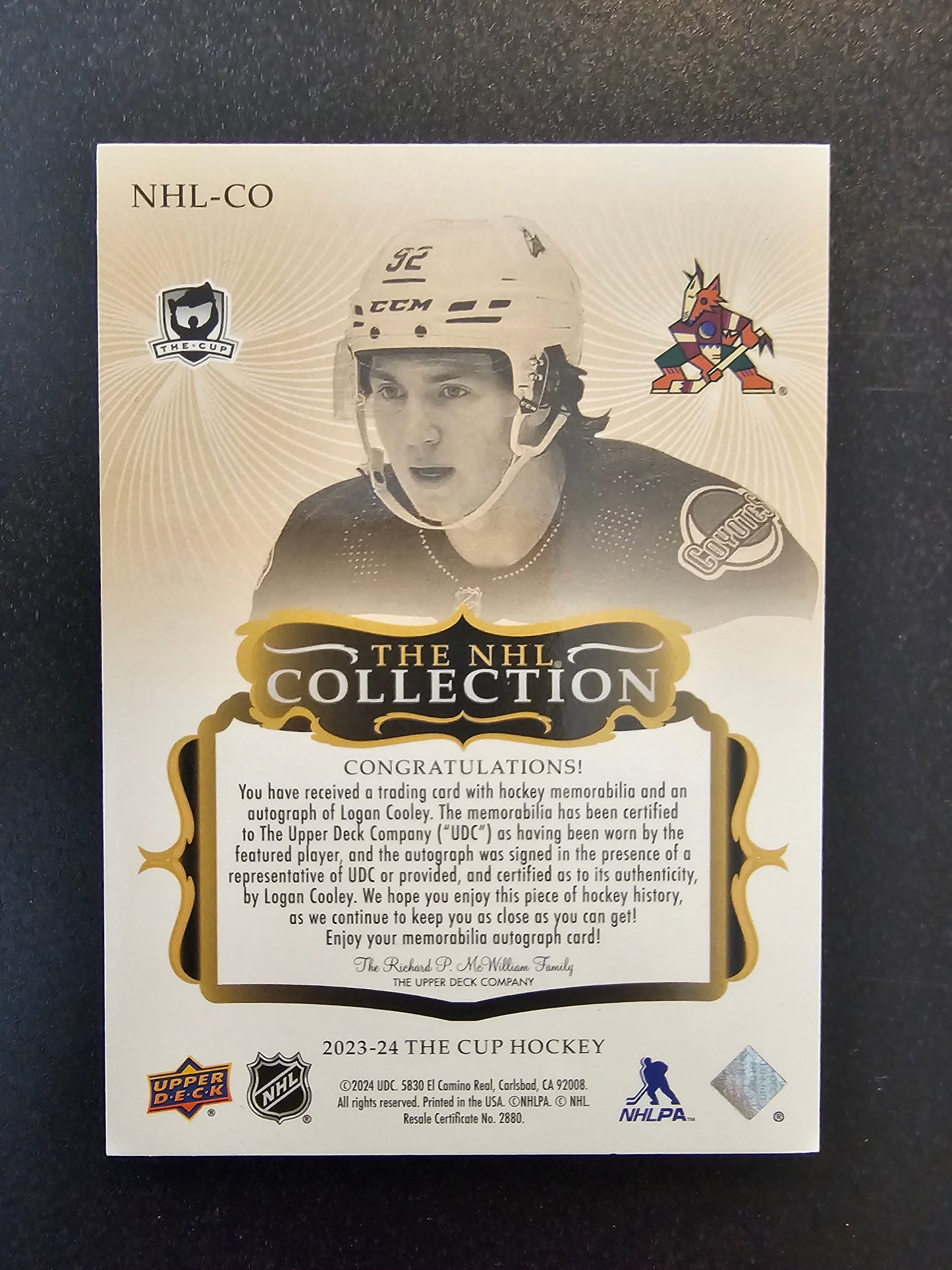 2023-24 Upper Deck The Cup - The NHL Collection - Logan Cooley #NHL-CO /35 RC