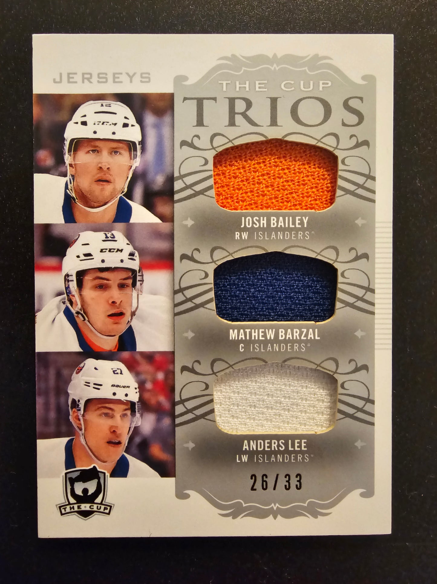 2018-19 Upper Deck The Cup - Cup Trios Jerseys - Josh Bailey / Mathew Barzal / Anders Lee #C3-NYI /33