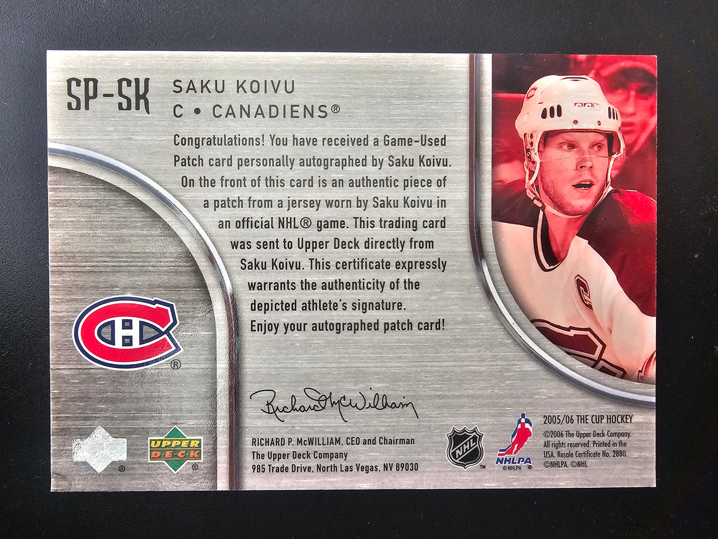 2005-06 Upper Deck The Cup - Signature Patches - Saku Koivu #SP-SK /75