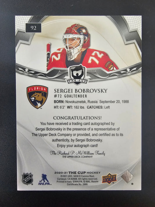 2020-21 Upper Deck The Cup - Gold Spectrum Foil Auto - Sergei Bobrovsky #92 /12