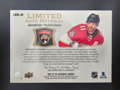 2021-22 Upper Deck SP Authentic - Limited Autograph Material - Jonathan Huberdeau #LAM-JH /50