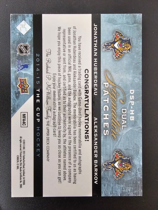 2014-15 Upper Deck The Cup - Dual Signature Patches - Jonathan Huberdeau / Aleksander Barkov #DSP-HB /35