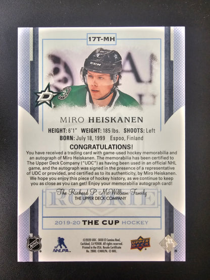 2019-20 Upper Deck The Cup - 2017-18 Rookie Tribute Patch Autographs - Miro Heiskanen #17T-MH /10
