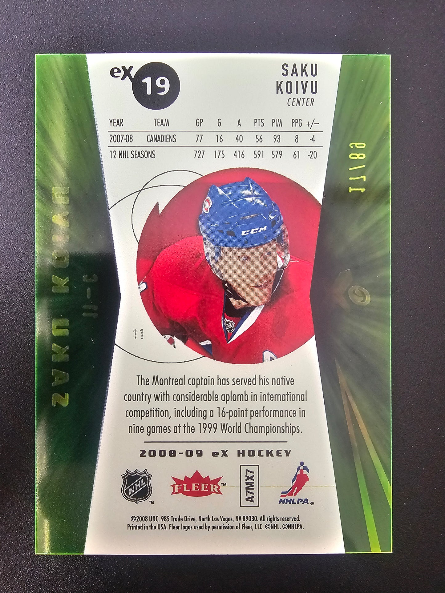 2008-09 Fleer Ultra - eX - Green Essential Credentials - Saku Koivu #EX19 /89