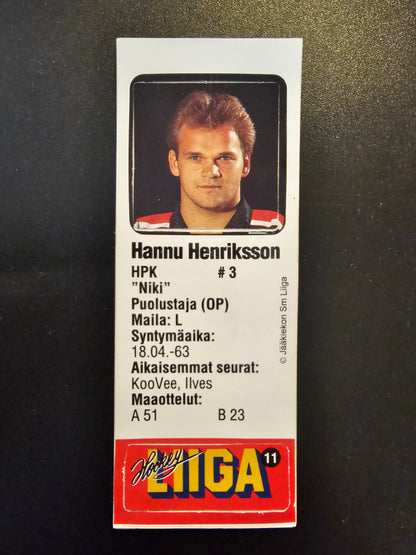 1991-92 JyväsHyvä HockeyLiiga - Hannu Henriksson #11 (Soikio)
